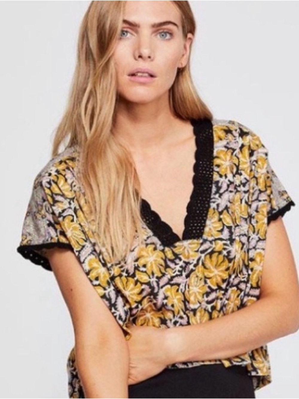 Free People Leilani mixed-print crop top large floral